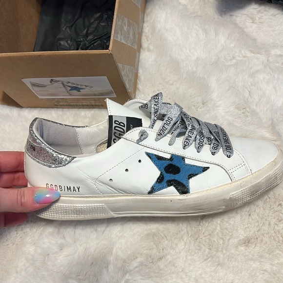 Rare Golden Goose May White with Silver Glitter & Blue Pony Hair Star - Picture 17 of 17